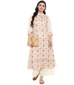 Cr  me Color Foil Print Straight Chanderi Kurta Palazzo set
