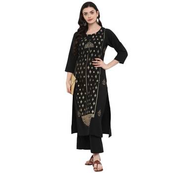 Black Color Foil Print Straight crepe Kurta Palazzo set 1