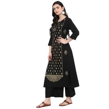 Black Color Foil Print Straight crepe Kurta Palazzo set 4