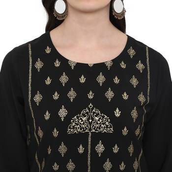 Black Color Foil Print Straight crepe Kurta Palazzo set 5