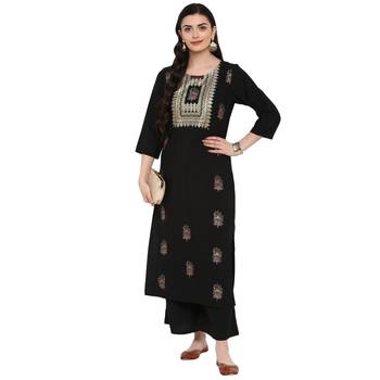 Black Color Foil Print Straight crepe Kurta Palazzo set 1