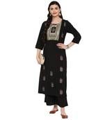 Black Color Foil Print Straight crepe Kurta Palazzo set