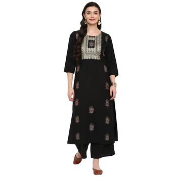 Black Color Foil Print Straight crepe Kurta Palazzo set 2