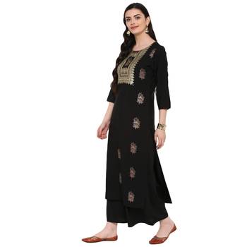 Black Color Foil Print Straight crepe Kurta Palazzo set 4