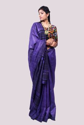 Purple Ghicha Silk Saree with blouse 1