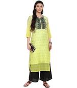 Yellow Color Digital Print Straight Chanderi Kurta Palazzo set