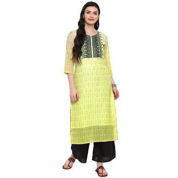 Yellow Color Digital Print Straight Chanderi Kurta Palazzo set 2