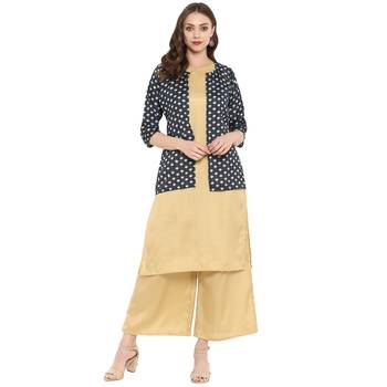 Light Gold Color Digital Print Straight polySilk Kurta Palazzo set 1