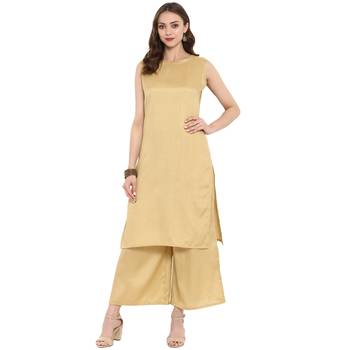 Light Gold Color Digital Print Straight polySilk Kurta Palazzo set 2