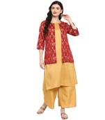 Gold Color Digital Print Straight polySilk Kurta Palazzo set