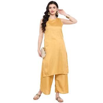 Gold Color Digital Print Straight polySilk Kurta Palazzo set 2