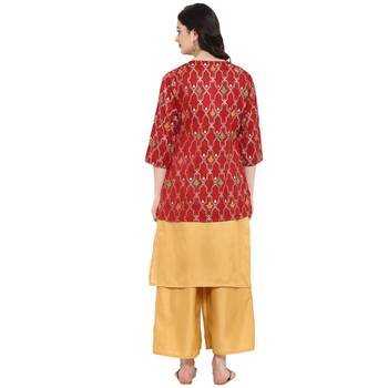 Gold Color Digital Print Straight polySilk Kurta Palazzo set 3