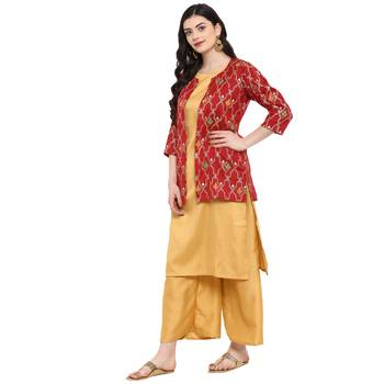 Gold Color Digital Print Straight polySilk Kurta Palazzo set 4