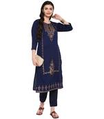 Blue Color Foil Print Straight Polysilk Kurta Pant Set