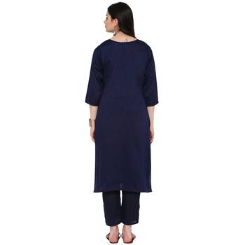 Blue Color Foil Print Straight Polysilk Kurta Pant Set 3