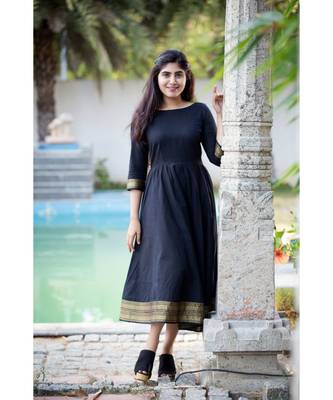 Black Cotton Fit and Flare Dress 1