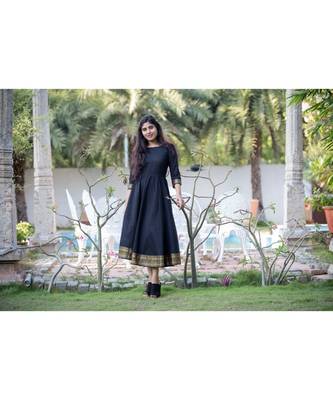 Black Cotton Fit and Flare Dress 5
