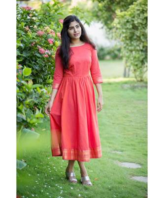 Peach Cotton Fit and Flare Dress 1