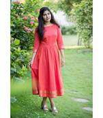 Peach Cotton Fit and Flare Dress