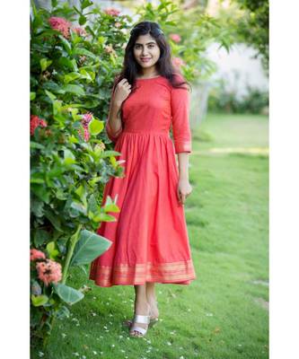 Peach Cotton Fit and Flare Dress 2