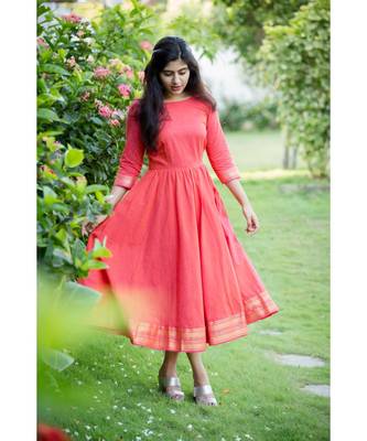 Peach Cotton Fit and Flare Dress 3