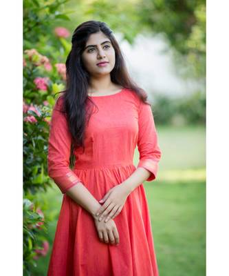 Peach Cotton Fit and Flare Dress 4
