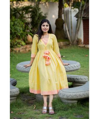 Yellow Cotton Fit and Flare Dress 1