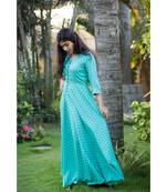 Blue Rayon Fit and Flare Dress