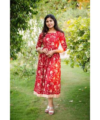Red Cotton Fit and Flare Dress 1