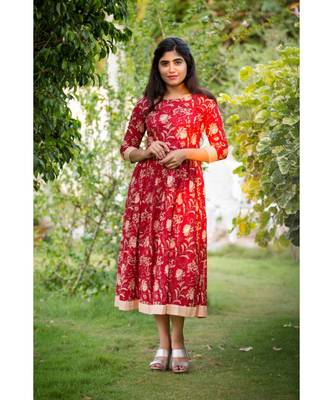 Red Cotton Fit and Flare Dress 2