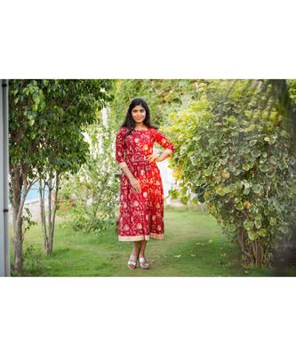 Red Cotton Fit and Flare Dress 4