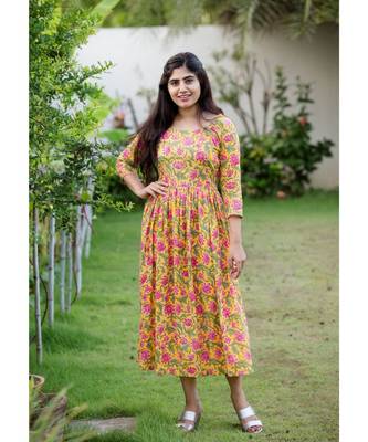 Yellow Cotton Fit and Flare Dress 1