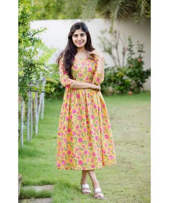 Yellow Cotton Fit and Flare Dress 2