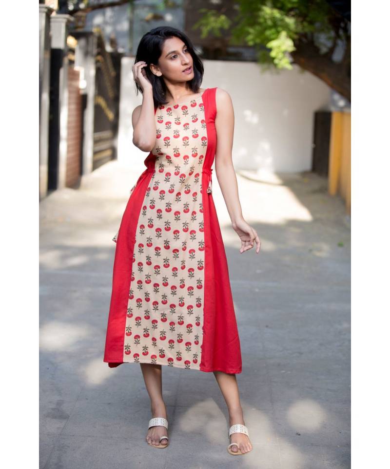 Red Cotton Aline Dress