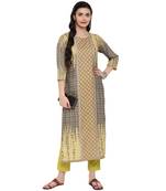 Yellow Color Digital Print Straight Crepe Kurta Pant Set