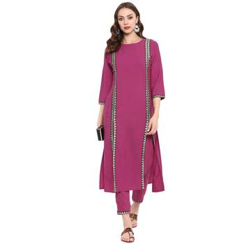 Pink Color Dyed Straight crepe Kurta Pant Set 1