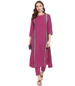 Pink Color Dyed Straight crepe Kurta Pant Set