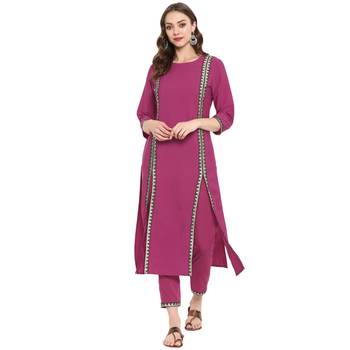 Pink Color Dyed Straight crepe Kurta Pant Set 2