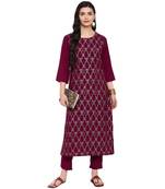 Pink Color Foil Print Straight crepe Kurta Pant Set