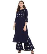 Blue Color Foil Print Straight Rayon Kurta Sharara Set
