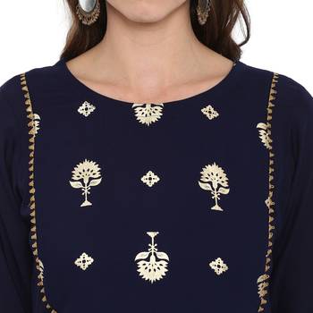Blue Color Foil Print Straight Rayon Kurta Sharara Set 5