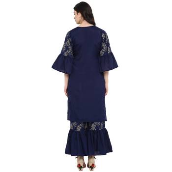 Blue Color Foil Print Straight Polysilk Kurta 3