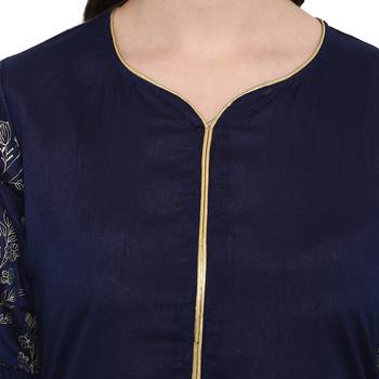 Blue Color Foil Print Straight Polysilk Kurta 5