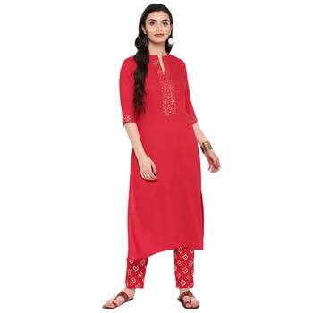 Red Color Foil Print straight Rayon kurta 2