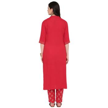 Red Color Foil Print straight Rayon kurta 3