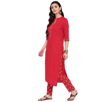 Red Color Foil Print straight Rayon kurta 4