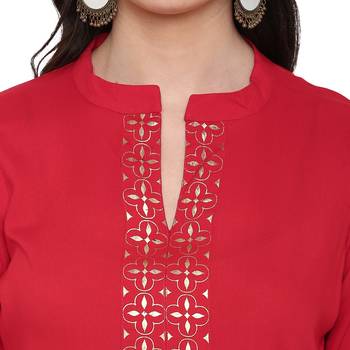 Red Color Foil Print straight Rayon kurta 5