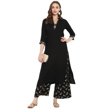 Black Color Foil Print straight Rayon kurta 1