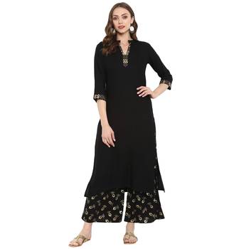 Black Color Foil Print straight Rayon kurta 2