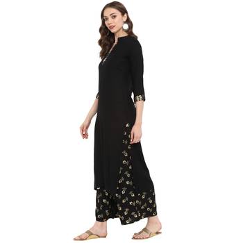 Black Color Foil Print straight Rayon kurta 4